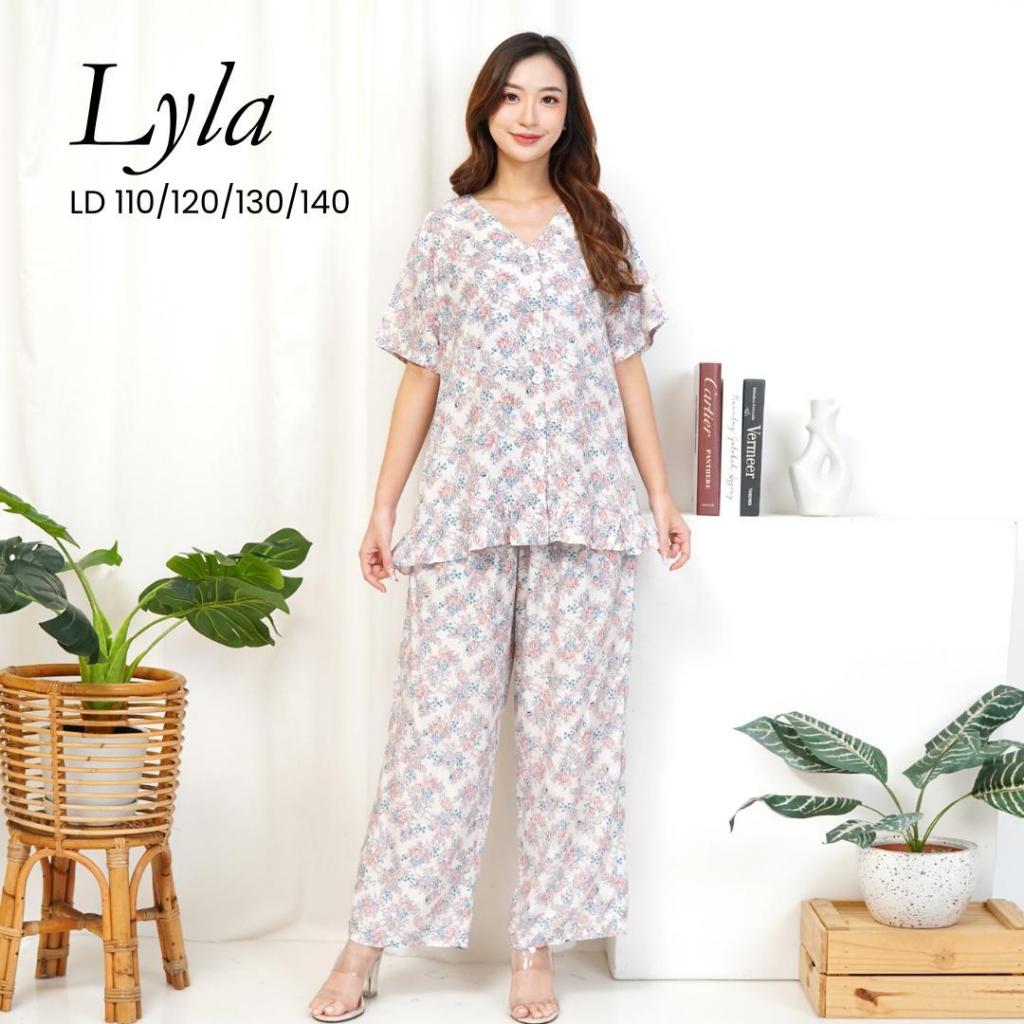 [ LYLA ] LD110/120/130/140 Setelan Baju Tidur Imlek Ruffle Celana Panjang Rayon Premium Jumbo Bigsiz