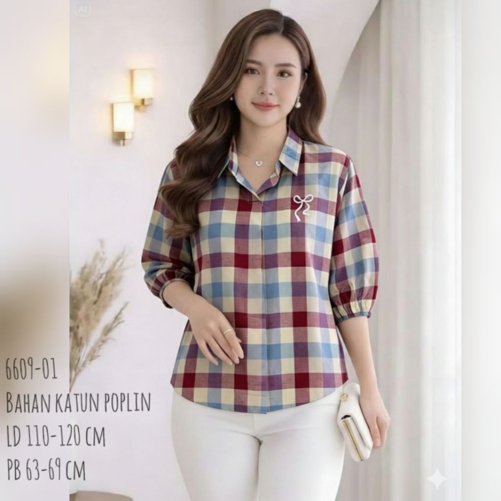 ATASAN KATUN BORDIR KERAH PETAK