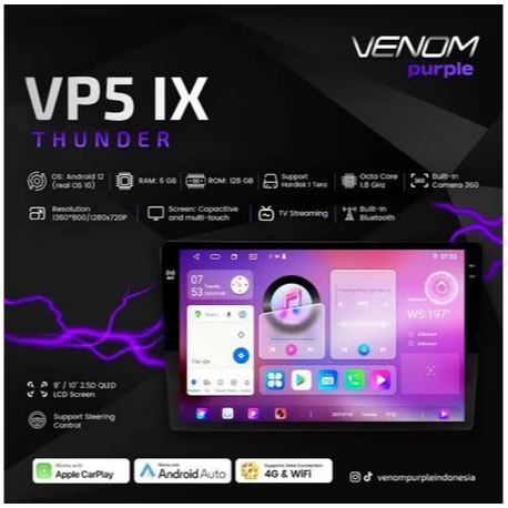 VENOM Purple Thunder Head Unit Android 6/128 QLED NFC Sim Card 4G 9inch 10inch / HEAD UNIT VENOM PUR