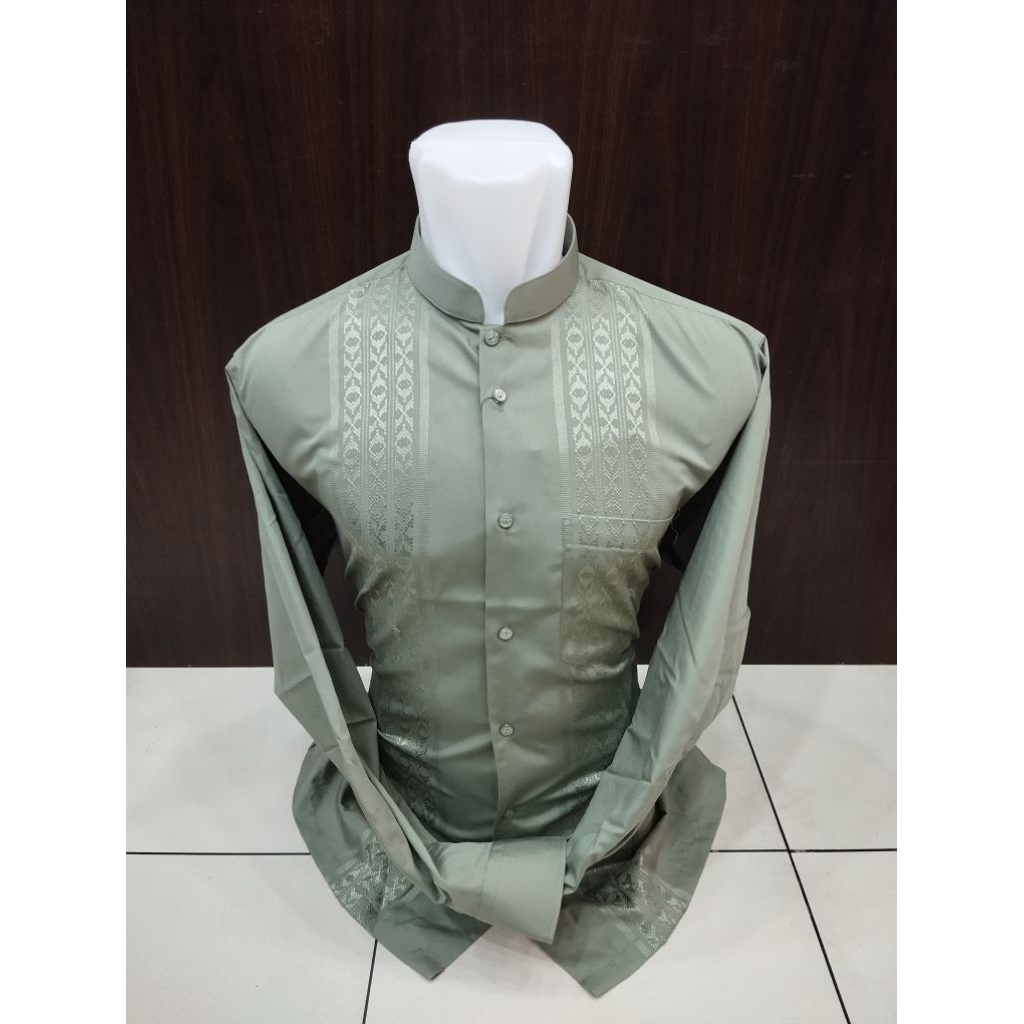 Alisan Baju Muslim Pria Koko Bordir Halus Cream Abu Muda Hijau Sage Olive Size Jumbo 16½(XXL) 17(XXX