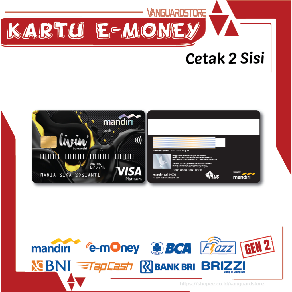 KARTU E MONEY CREDIT CARD PRIORITAS BLACK VISA EMONEY MANDIRI BCA BNI BRI - 2 SISI