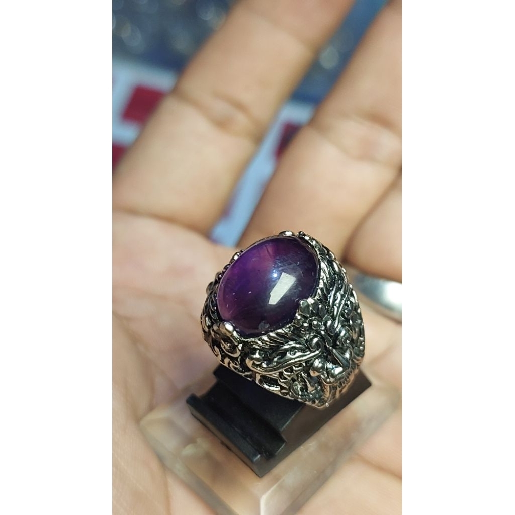 cincin batu kecubung ungu kalimantan asli berserat