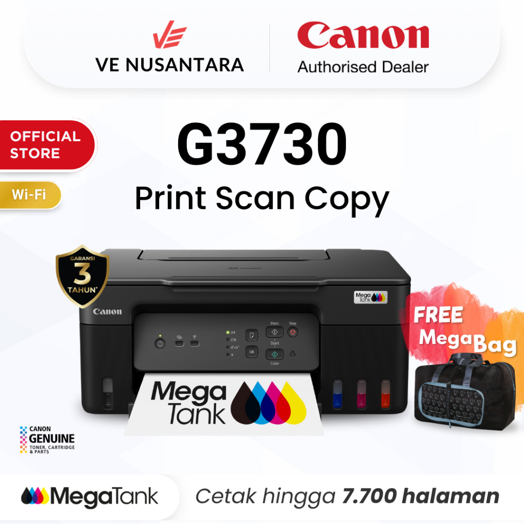 Printer Wifi Canon G3730 Hitam - Ink Tank Wireless All In One Print Scan Copy MacOS - Garansi 3 Tahun - Pengganti L3250 L3251