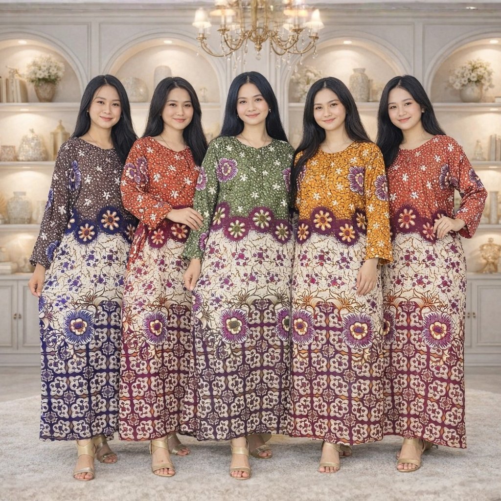Daster Lengan Panjang Rayon Batik Abstrak  Satu Ukuran Daster Gamis Dres Lengan Panjang Daster