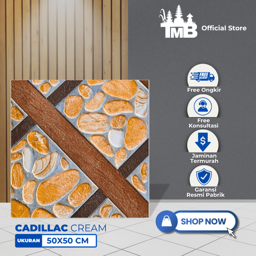 Keramik Lantai Centro Grande 50x50 Cadillac Cream Matte Motif Batu Alam Cream Coklat