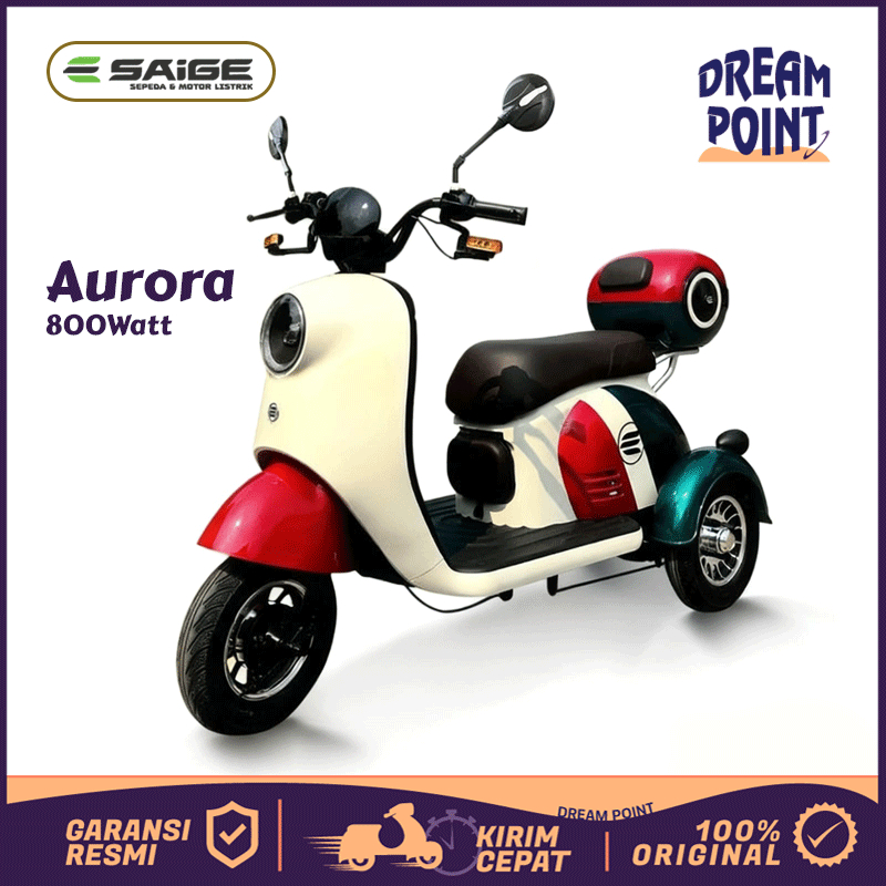 SaiGe AURORA 800 Watt Sepeda Listrik Roda 3 Dewasa Ebike Tricycle Anti Air Sepedah Terbaru 2025