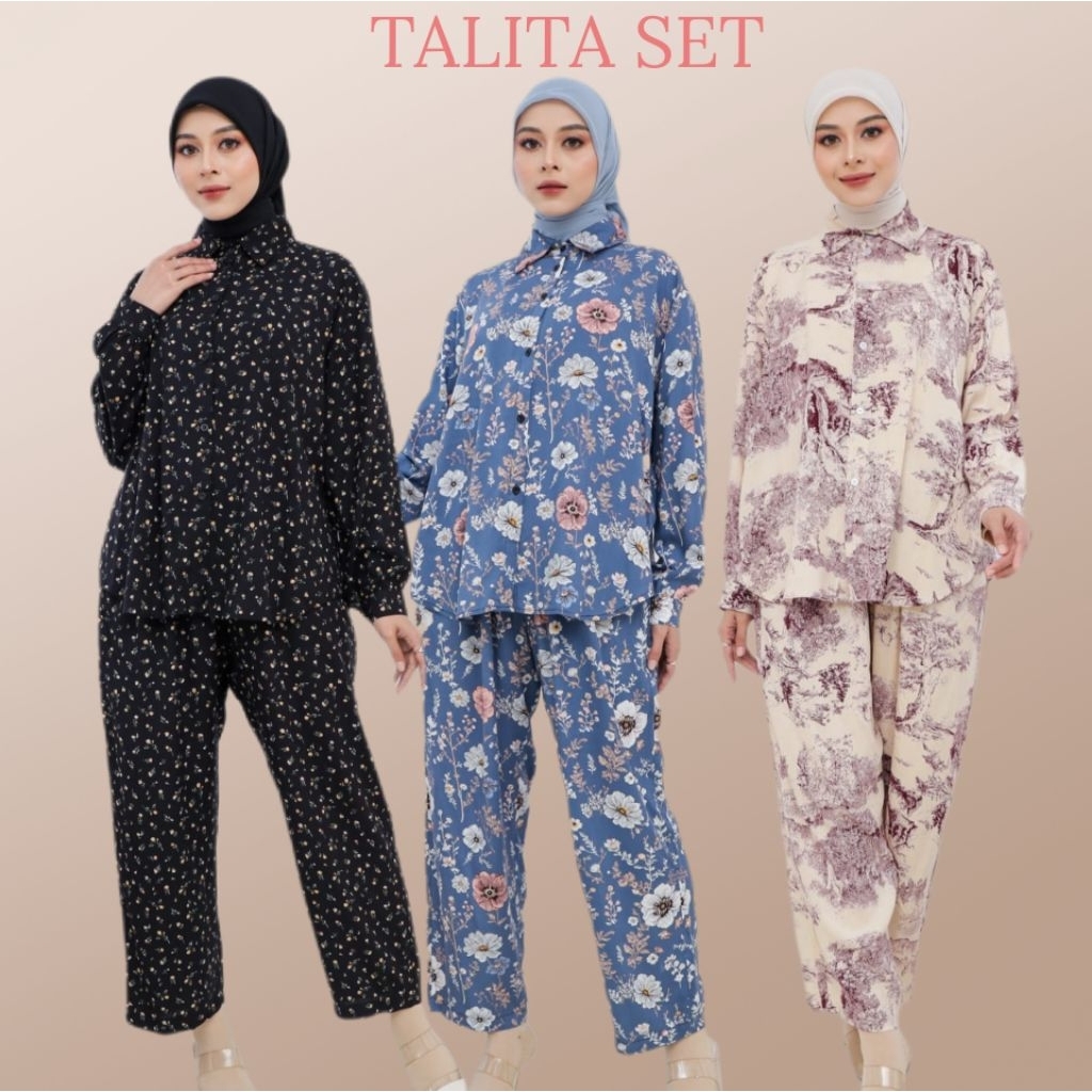 TALITA SET | Piyama Oneset Kerah Kemeja Full Kancing widdy.id