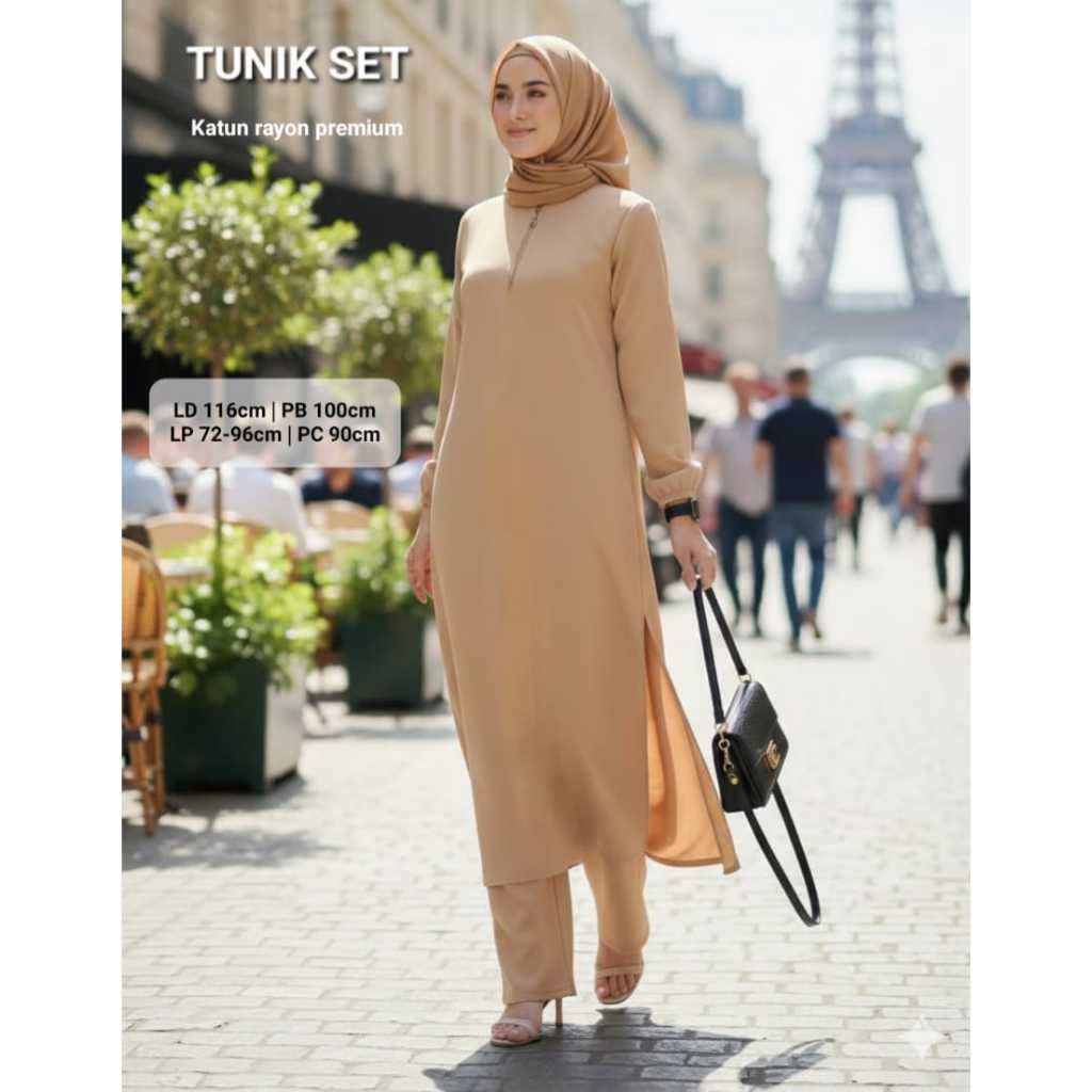 MOMMERESELLER - Setelan tunik rayon polos / Oneset tunik polos / Setelan wanita panjang