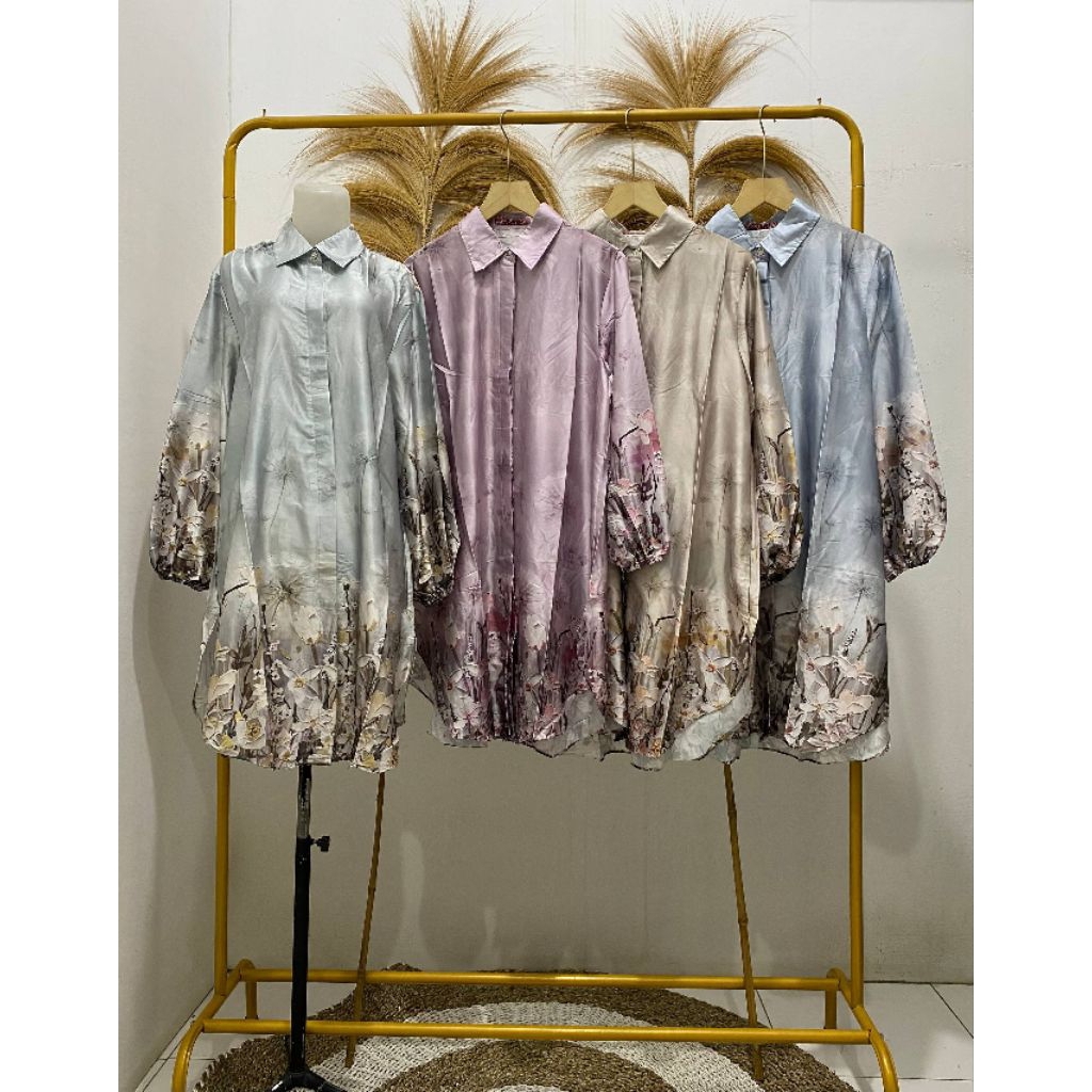 Tunik Satin Motif Premium/Tunik Terbaru/Tunik Motif /Tunik kekinian Kode 3962
