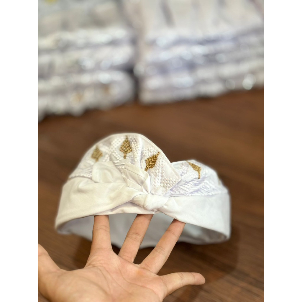 Udeng Putih Bordir Bungkulan jadi