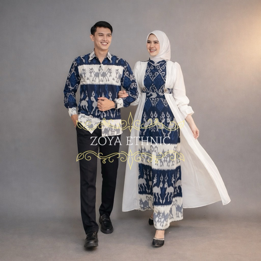 ZOYA - SAFITRI SUMBA NAVY Baju Tenun Set Family Kondangan Sarimbit Lebaran Seragam Bridesmaid Baju C
