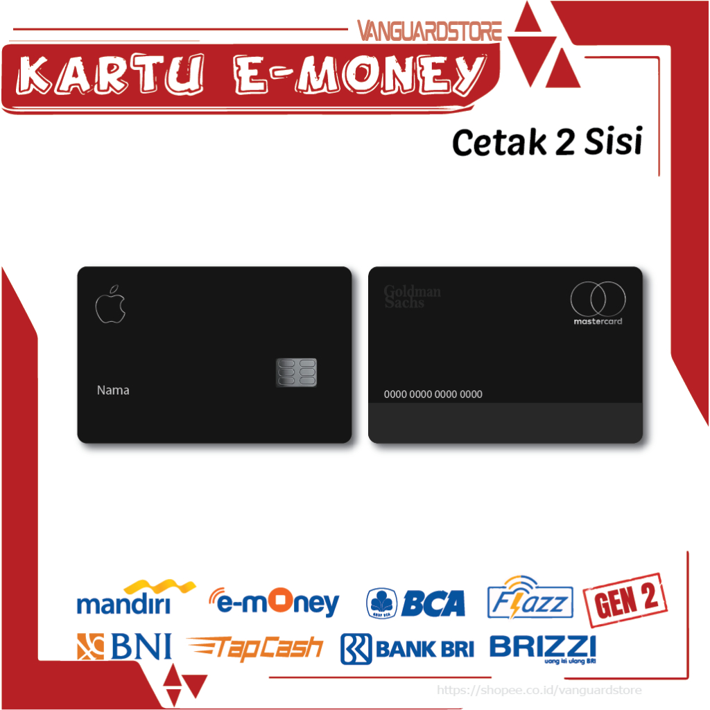 KARTU E MONEY DESAIN CARD APPLE  DEBIT EMONEY MANDIRI FLAZZ BCA BNI TAPCASH BRIZZI BRI - 2 SISI