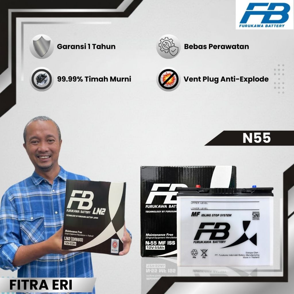 Furukawa Battery / FB Aki Mobil N55 ISS 12V / 55Ah - Aki Kering INDOMOBIL