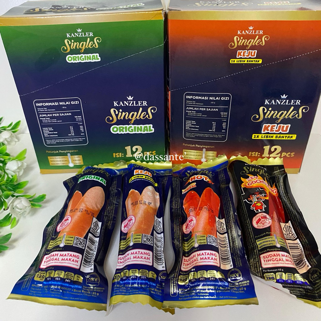 [1 BOX] Sosis/Bakso Kanzler Singles Original/Hot/Keju/Gochujang - 1 Box Isi 12pcs x 65gr