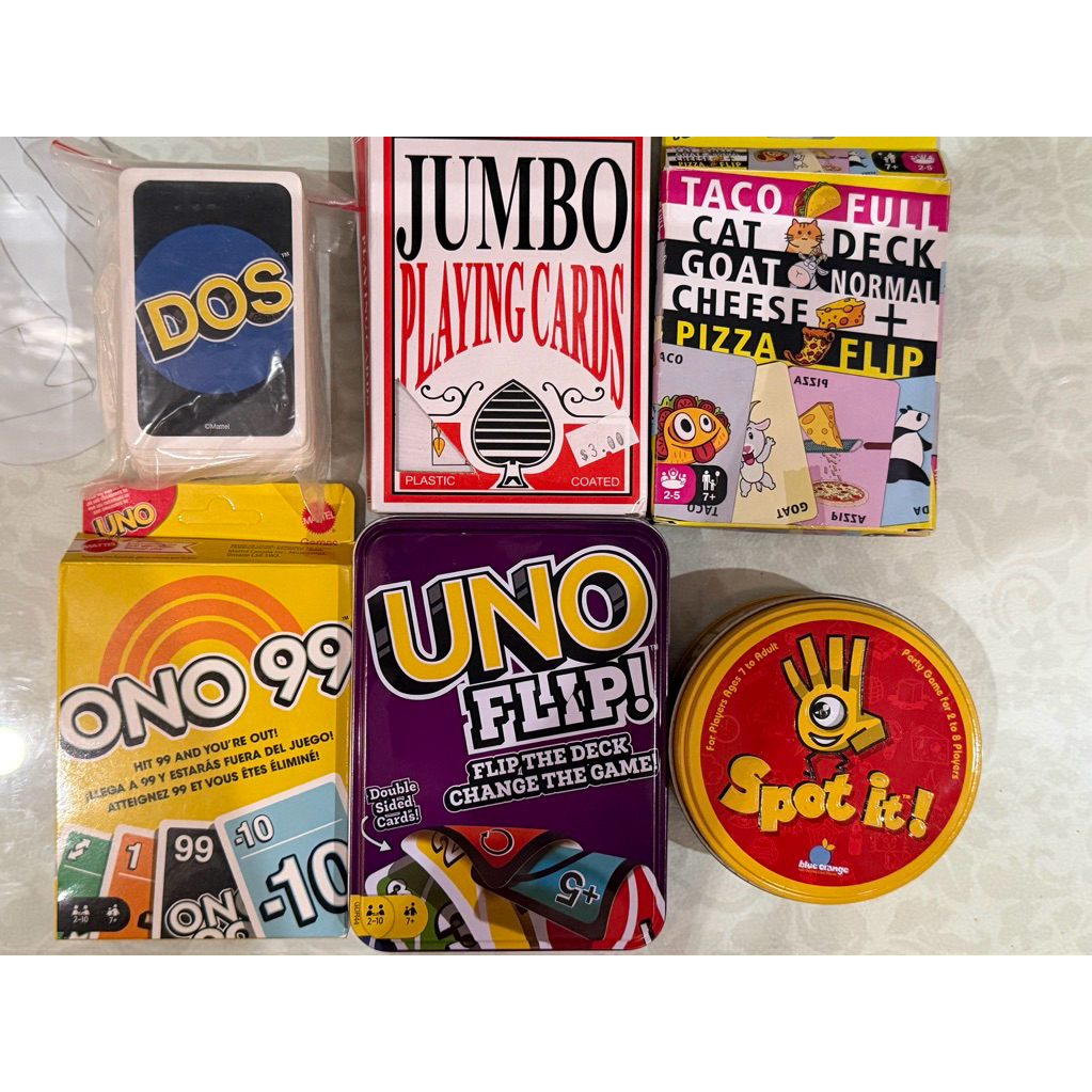 preloved card game fun family friends DOS uno flip jumo taco cat goat cheese pizza spot it reflex fa