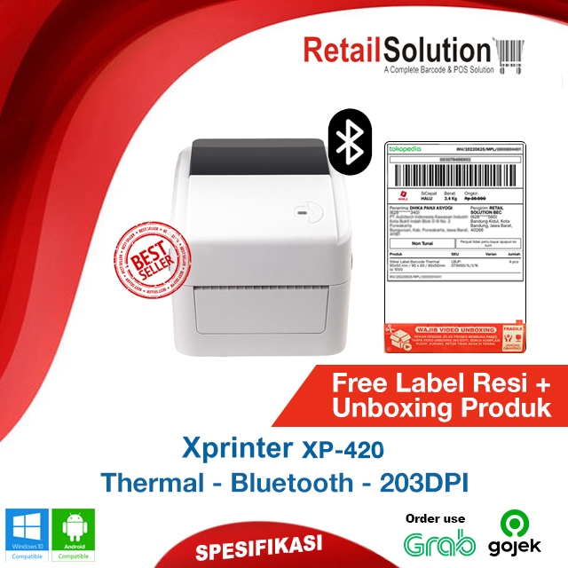 Printer Barcode Label XPRINTER XP420BT / XP-420BT / XP420 BT / XP 420BT USB + BLUETOOTH
