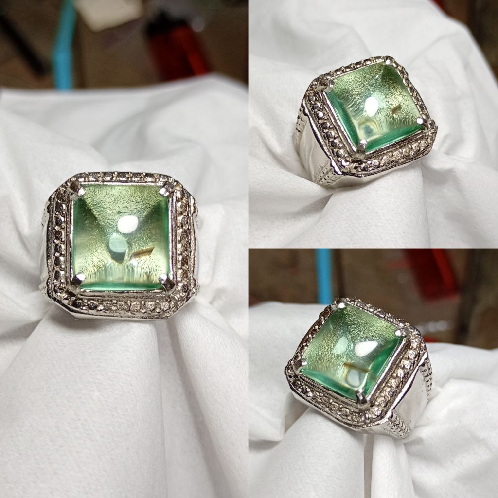 Batu cincin natural kinyang daun serat rambut dalam batu Model kotak Cc02