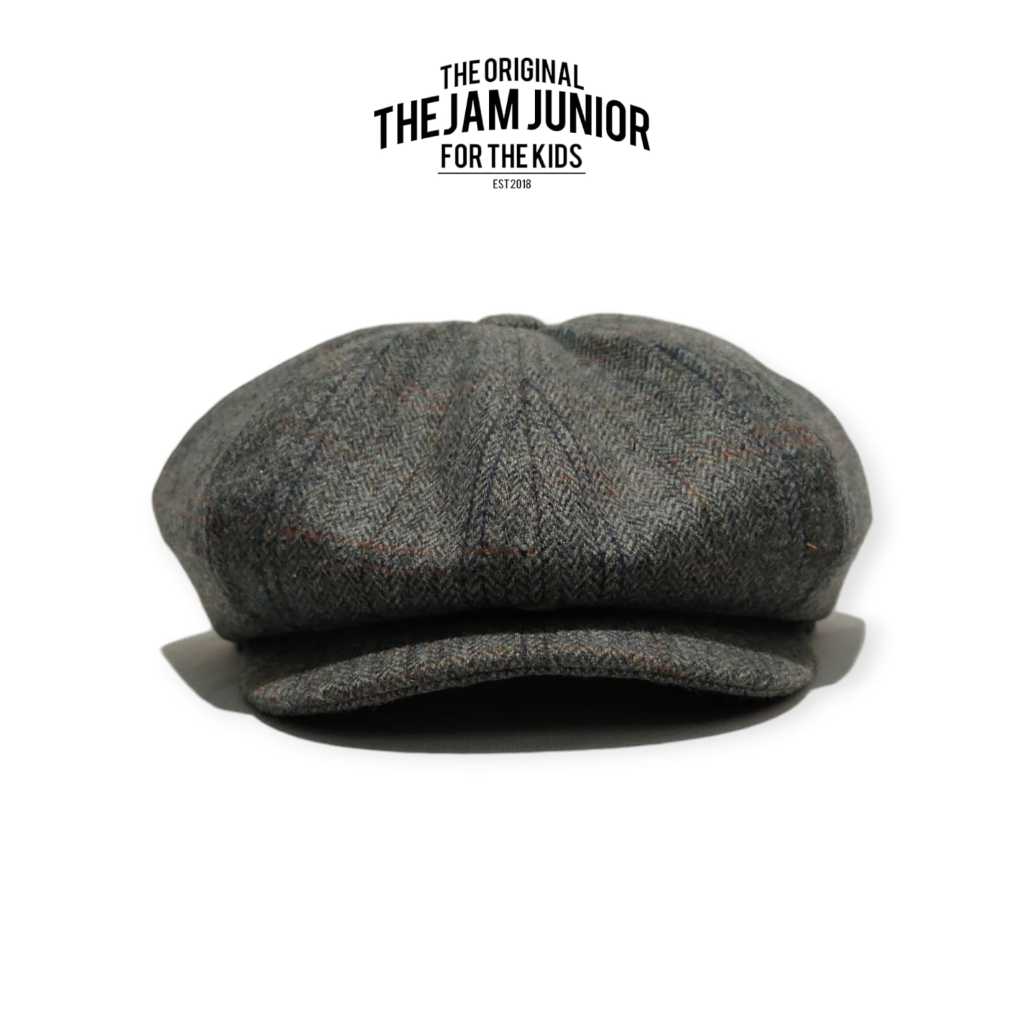 Thejam. Topi anak pria wanita | Newsboy cap kids wool herringbone tartan grey