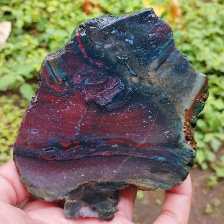 suiseki batu alam bahan batu akik lempengan nogosui nagasui  multi warna bermotif natural super isti