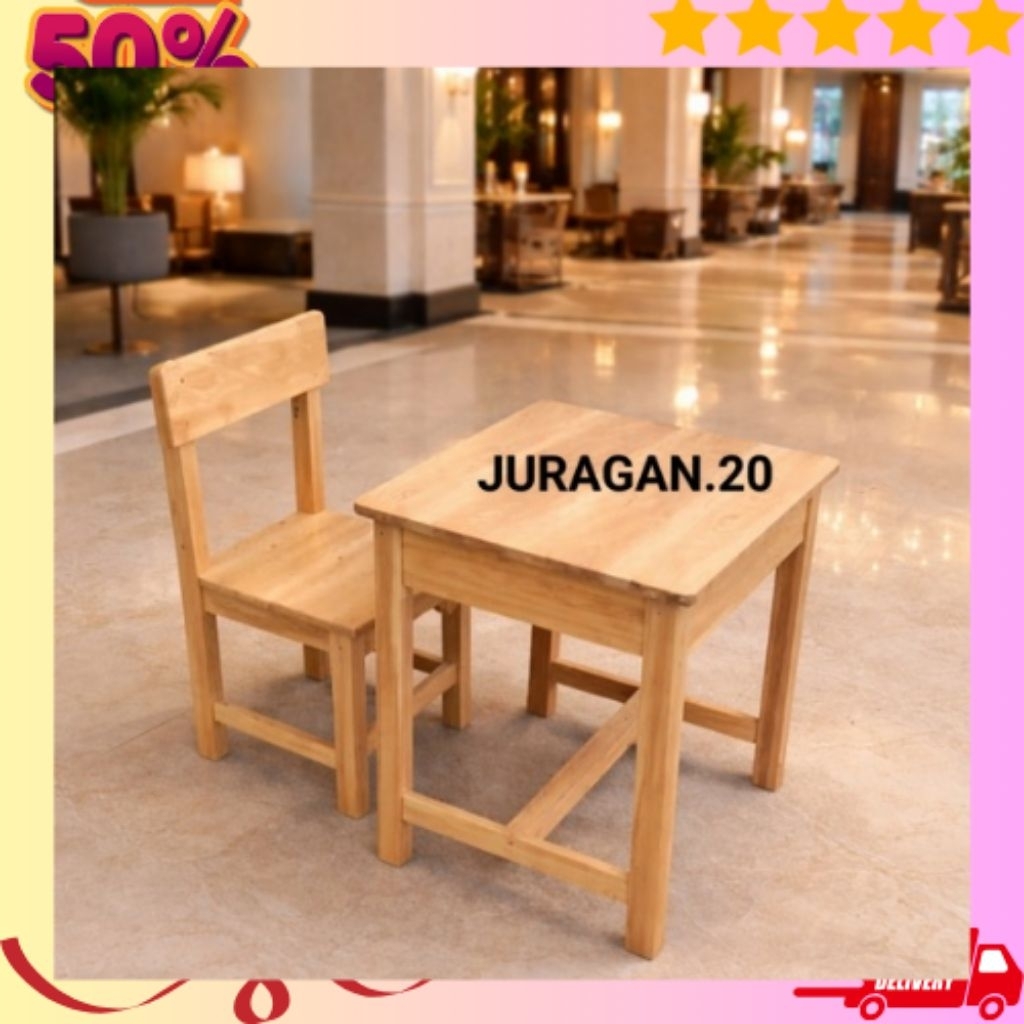 Set Meja Dan Kursi Blajar Serbaguna Natural Meja Kerja Rumah
