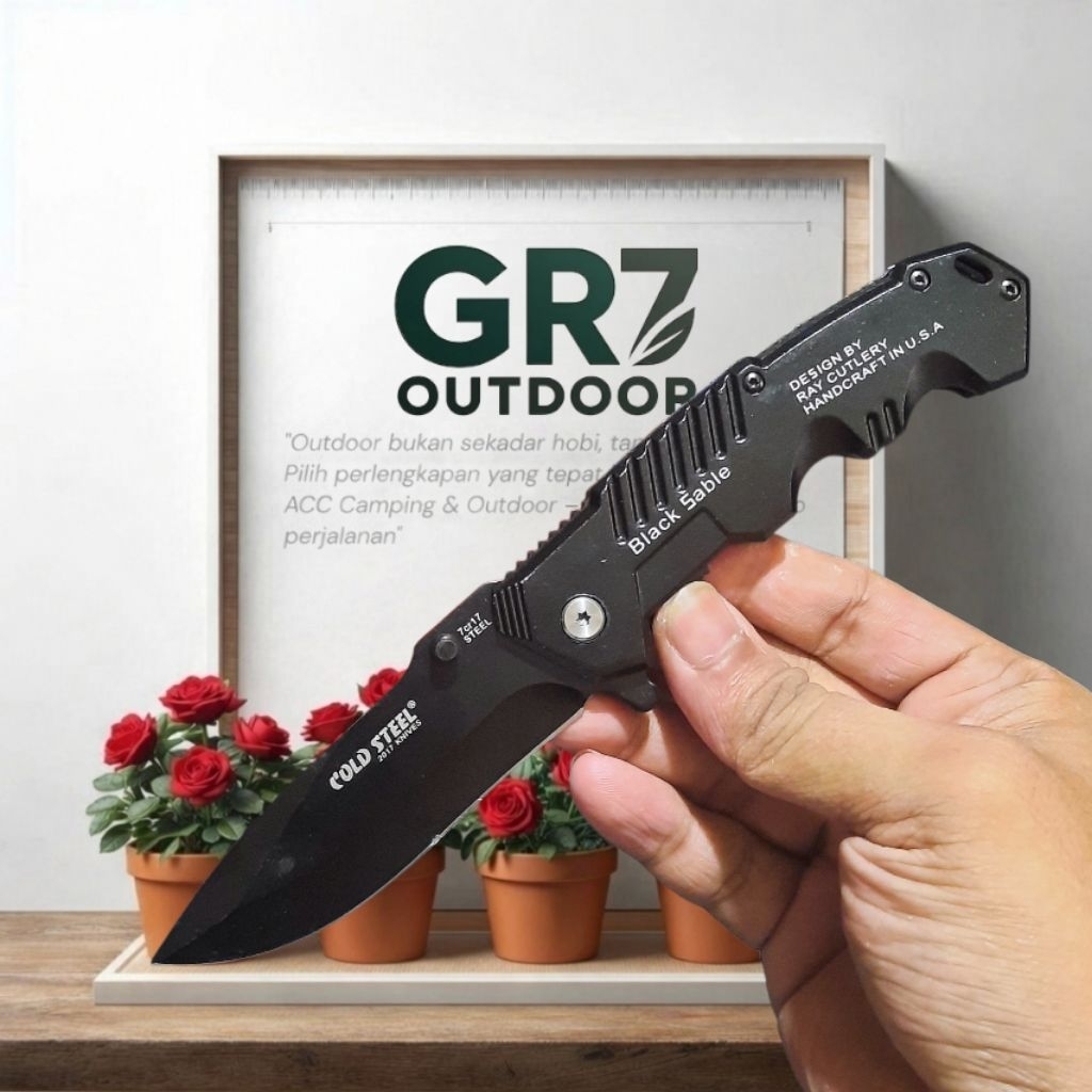 Pisau Survival Lipat Outdoor Cold Steel Black Sable Ergonomis / Pisau Berburu / Survival