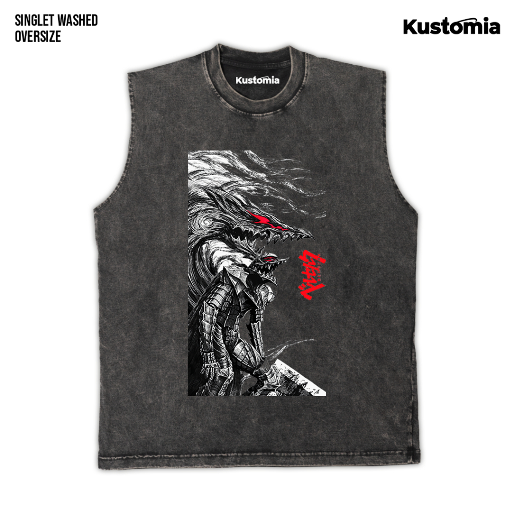 KUSTOMIA Singlet BERSERK Sleeveless Oversize Slimfit Washed Shirt | BERSERK-1