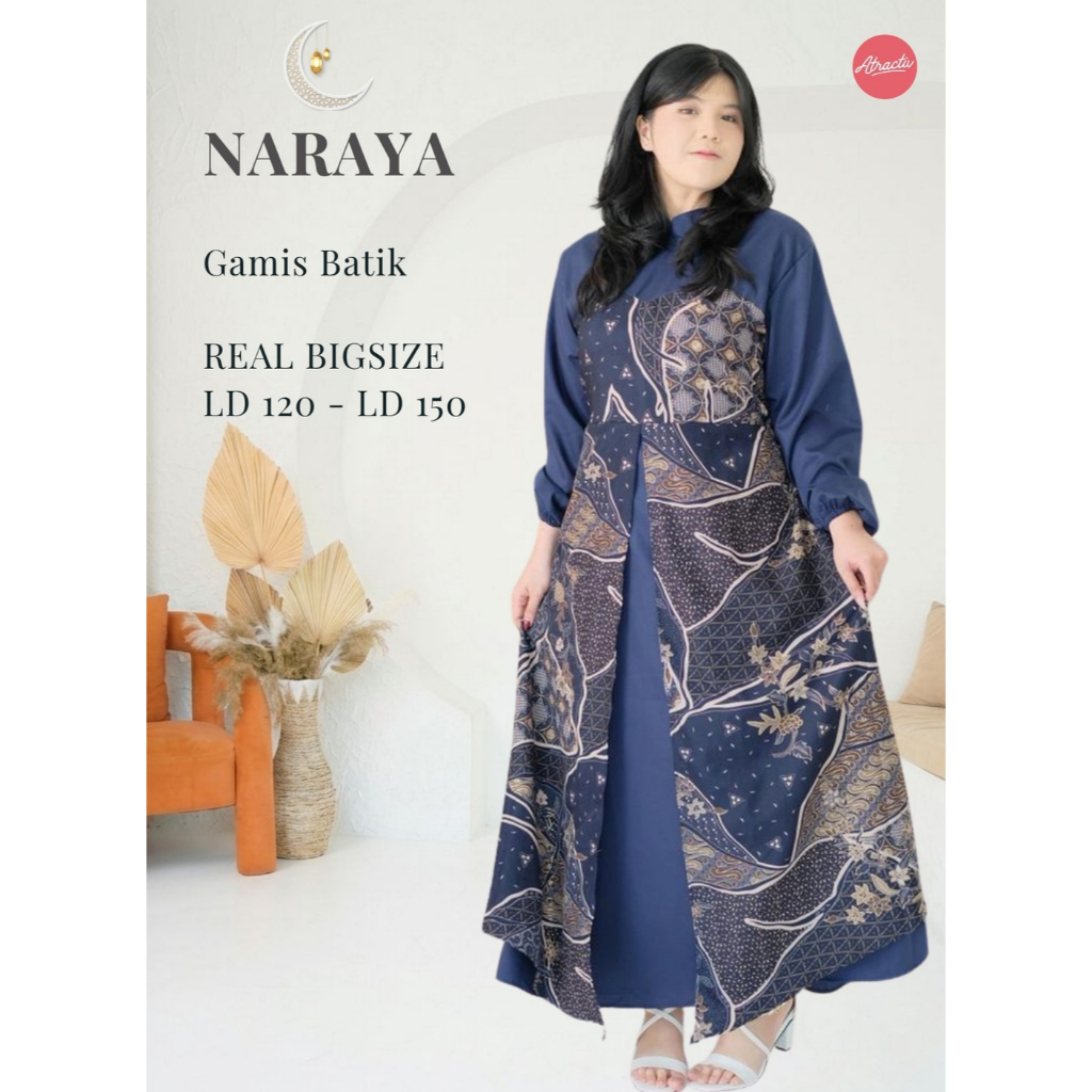 ATRACTIV Gamis Batik Lebaran Jumbo LD120 130 135 142 150 Gamis Lebaran Bigsize Motif Batik Gamis Ray