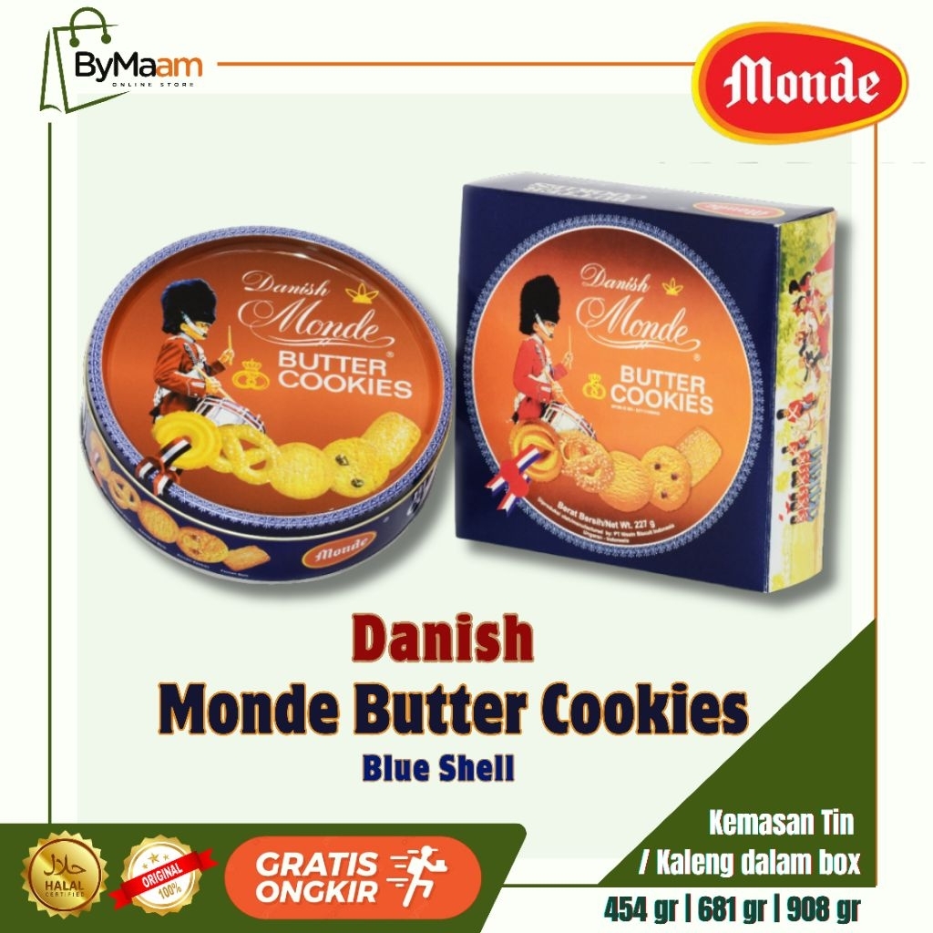 Biskuit MONDE Danish Butter Cookies Blue Shell Kaleng 454 gr, 681 gr, 908 gr | Assorted Biscuits Kue