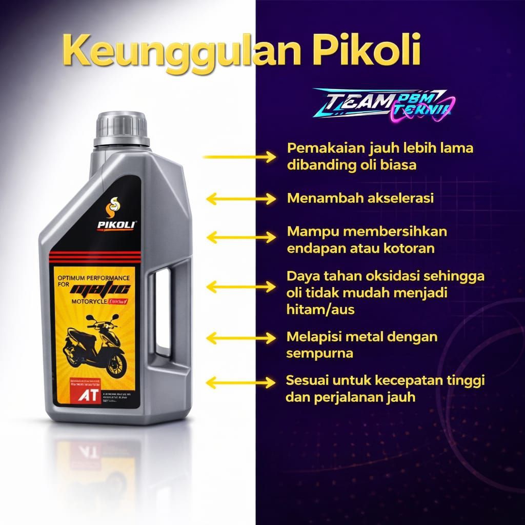 Oli Motor Pikoli Matic 1000/800ml - Full Synthetic, Teknologi Synthetic Blend, Ramah Lingkungan