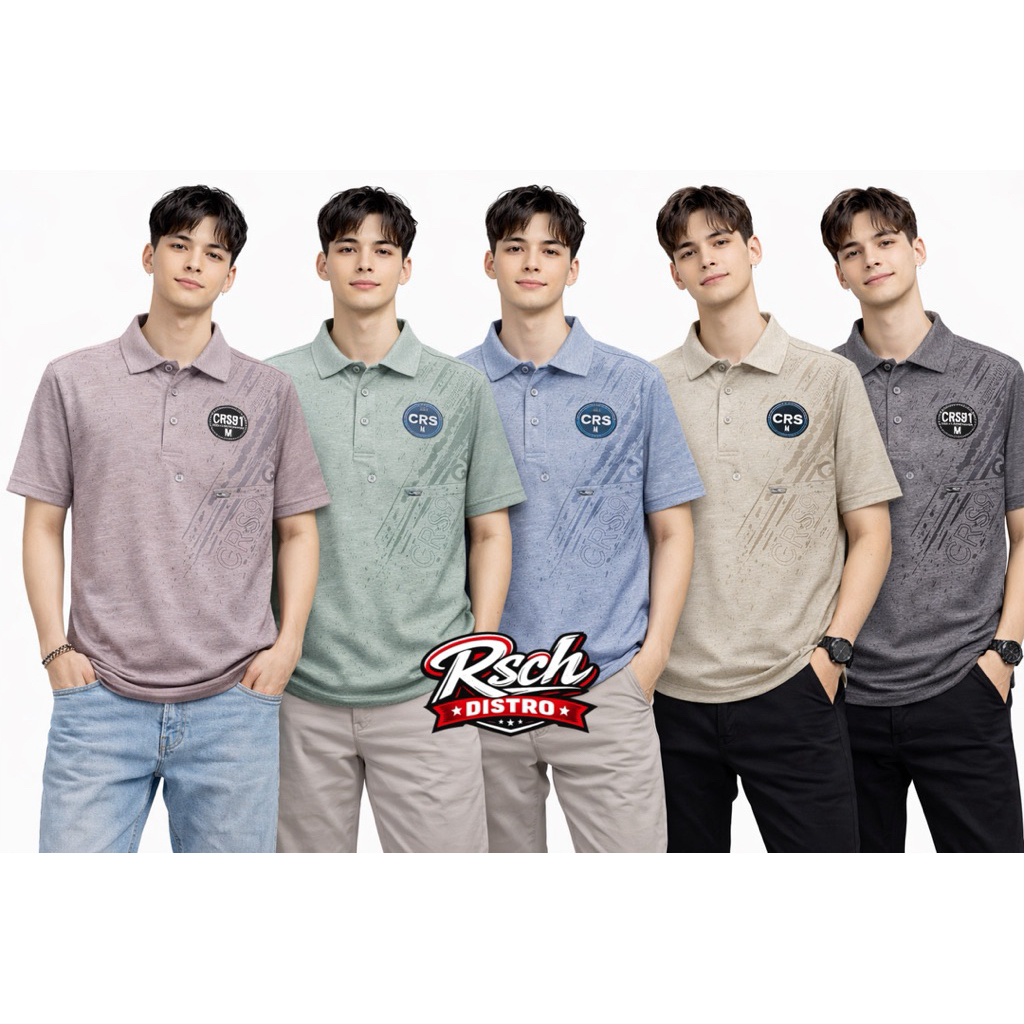 Kaos Kerah Fashion Pria CRS 91/ HUGO CLASS Original Misty Bintik Kombinasi Sablon Dada DROPPEP M-XXL