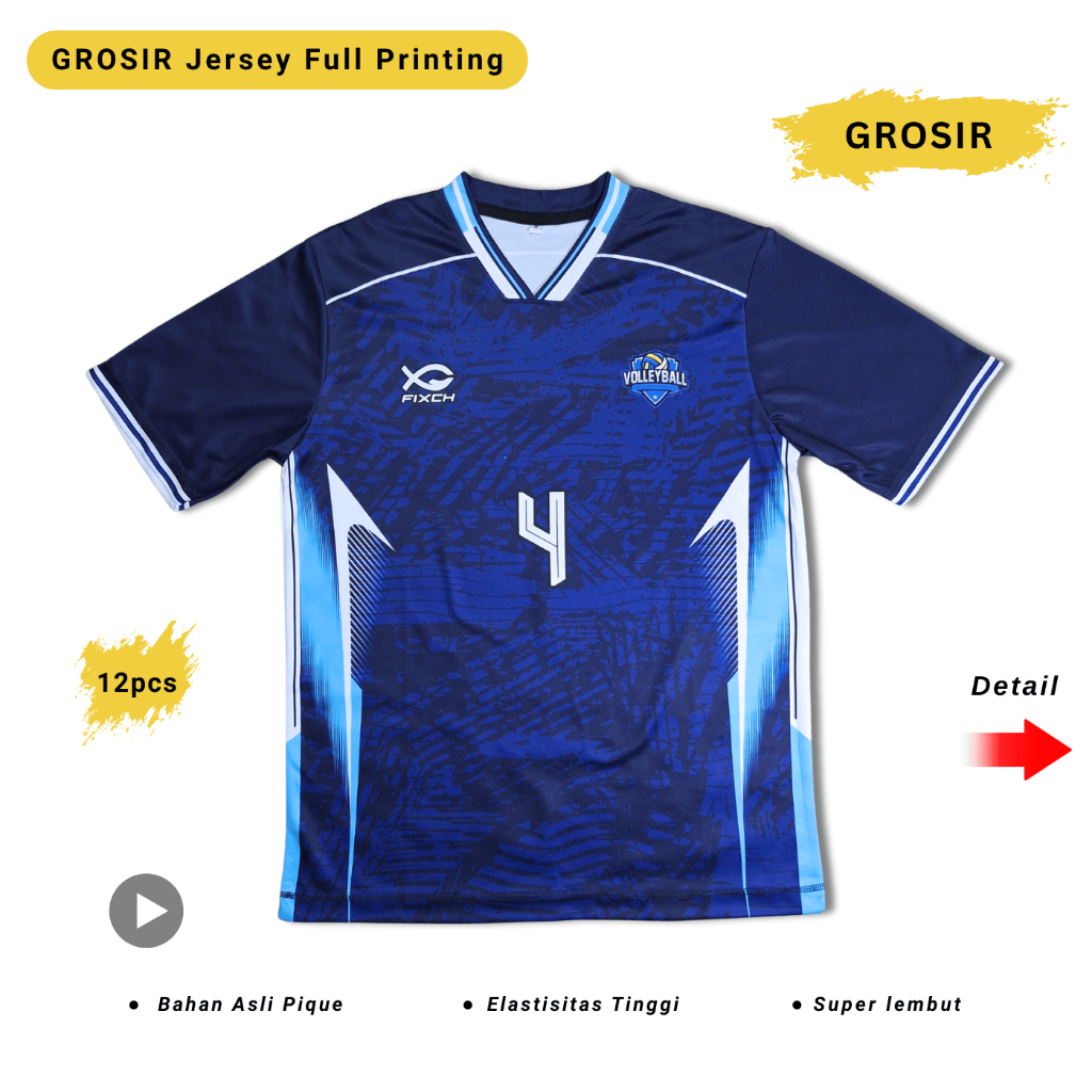 Grosir Jersey Voli Full Printing Pria Wanita Baju Volly Ball Kaos Cewek Cowok Unisex Motif Z6