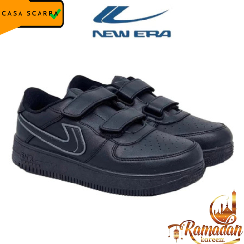 NEW ERA Sepatu Sekolah Perekat Anak Hitam Size 37-40 | Sneaker Sekolah SMP SMA Velcro