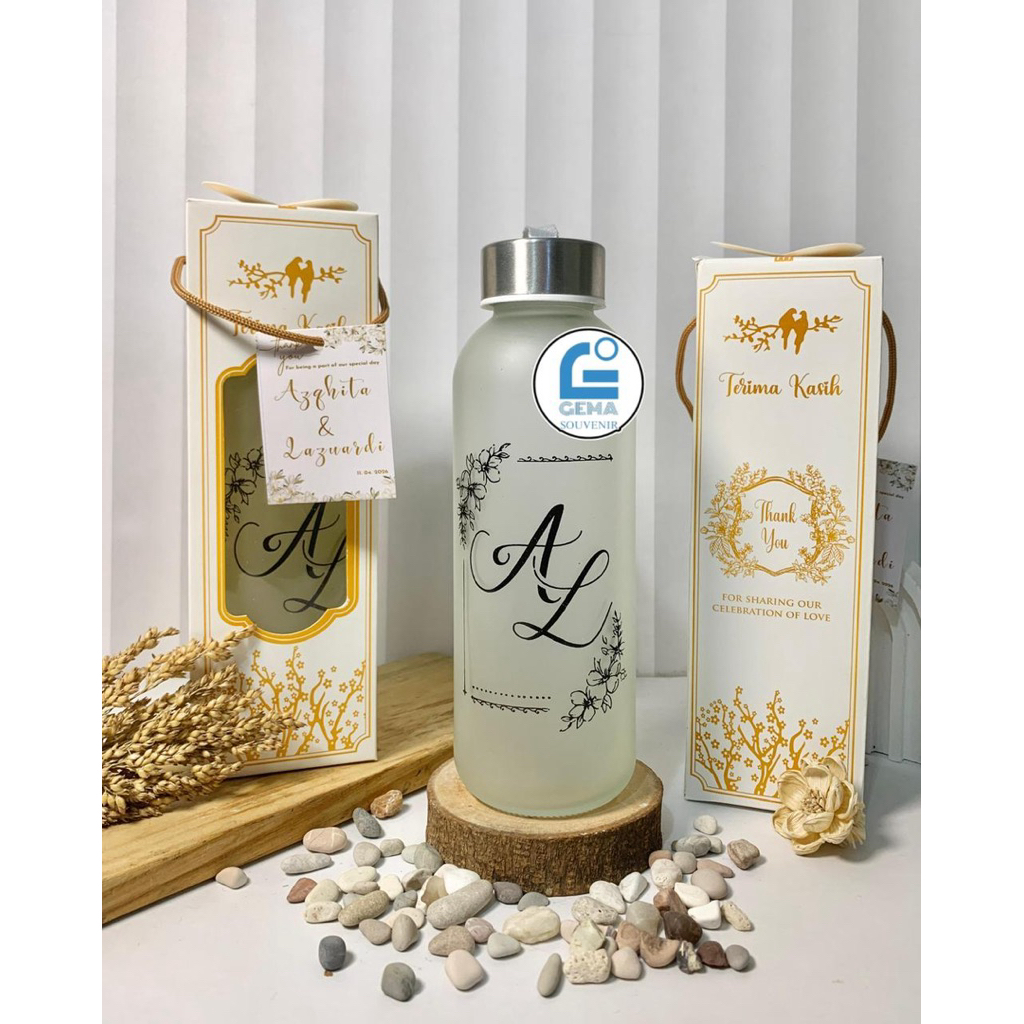 BOTOL TUMBLER DOFF COSTUM  420 ML / SOUVENIR BOTOL KACA / SOUVENIR PERNIKAHAN CUSTOM / SOUVENIR KANT