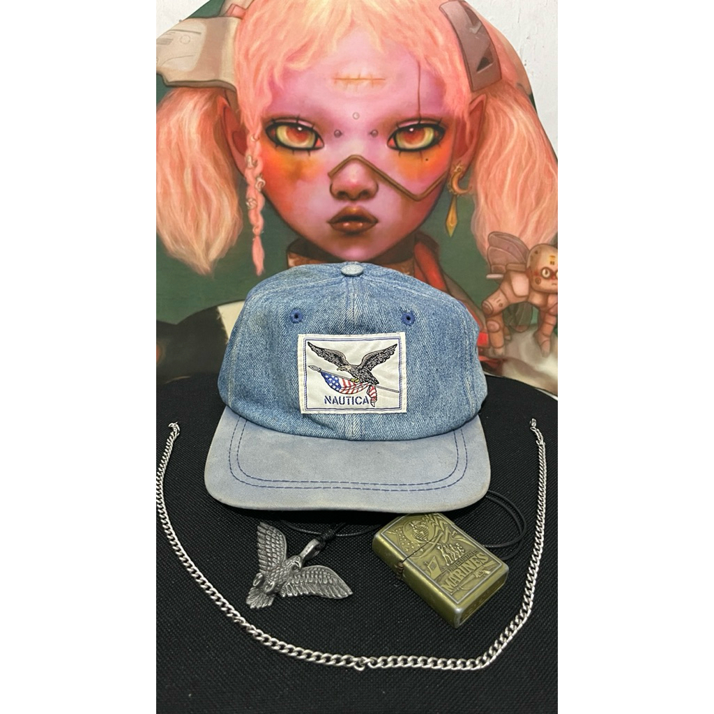 Nautica Denim Vtg Hat Leatherstrap