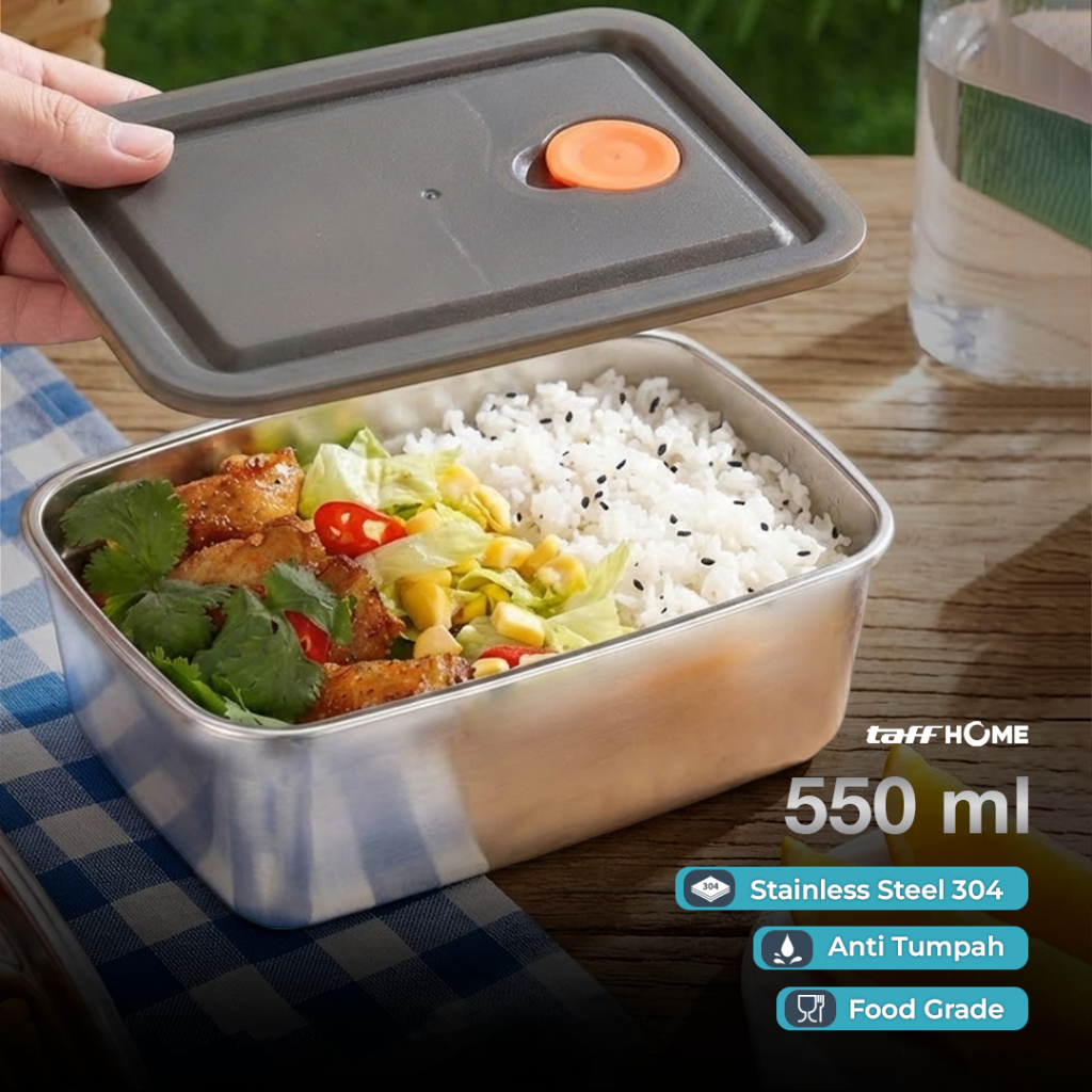 TaffHOME Kotak Makan Lunch Box Multifunction Stainless Steel 304 550ml dan Stainless Steel 201 1800 