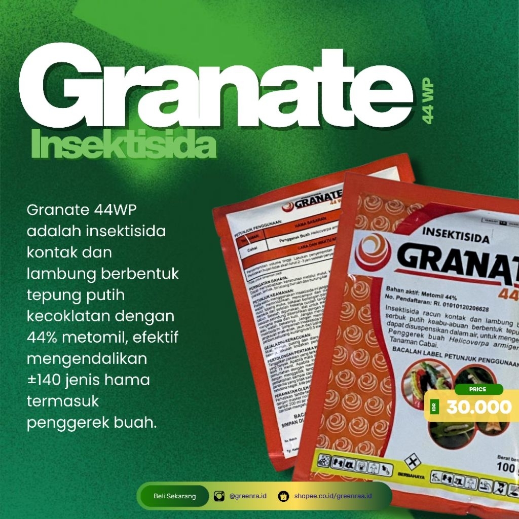 GRANATE 44 WP 100gr – Insektisida Metomil 44% Pengendali Ulat & Penggerek Buah