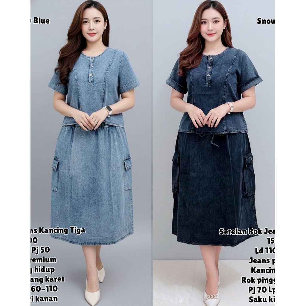 Setelan 1500 Setelan Rok Jeans Kancing Jumbo - GF