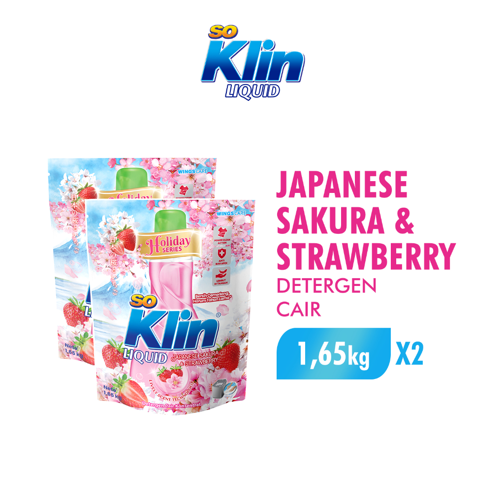 Soklin Deterjen Cair Japanese Sakura & Strawberry Pouch 1,65 kg x2