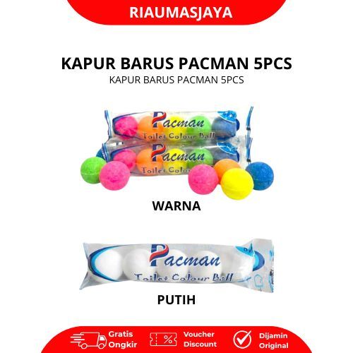 Pacman Kapur Barus 1 Bks Isi 3 Putih & Warna Menghilangkan Bau Tak Sedap Mengusir Serangga untuk Lem