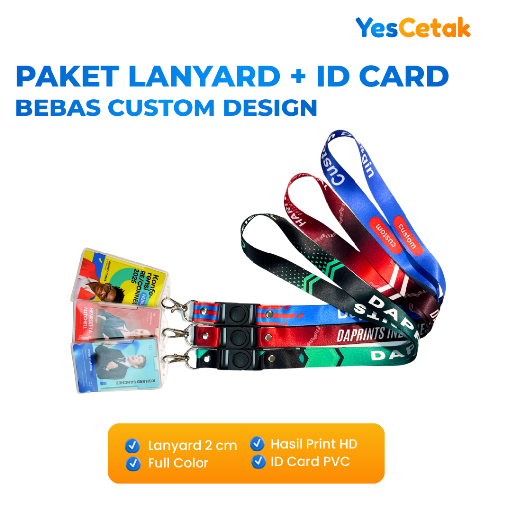Paket Lengkap Lanyard Custom Premium + Cetak ID Card PVC + Holder | Set Tali Name Tag Siap Pakai