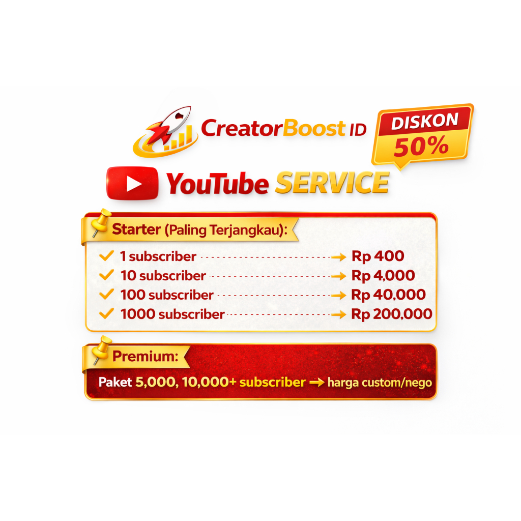 YouTube Subscriber Permanent Service Murah | Paket 1 – 1000 Subscriber