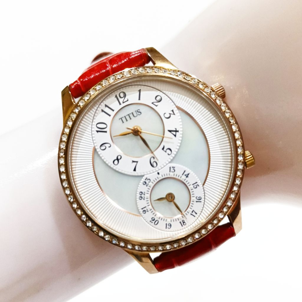 Jam Tangan Titus Dual Time MOP Dial Quartz Watch Wanita Perempuan Cantik Unik Langka Murah Terbaru