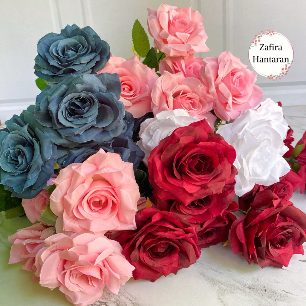(Isi 5 Jumbo) Mawar Jumbo Premium/Bunga Mawar Palsu/Bunga Mawar buket