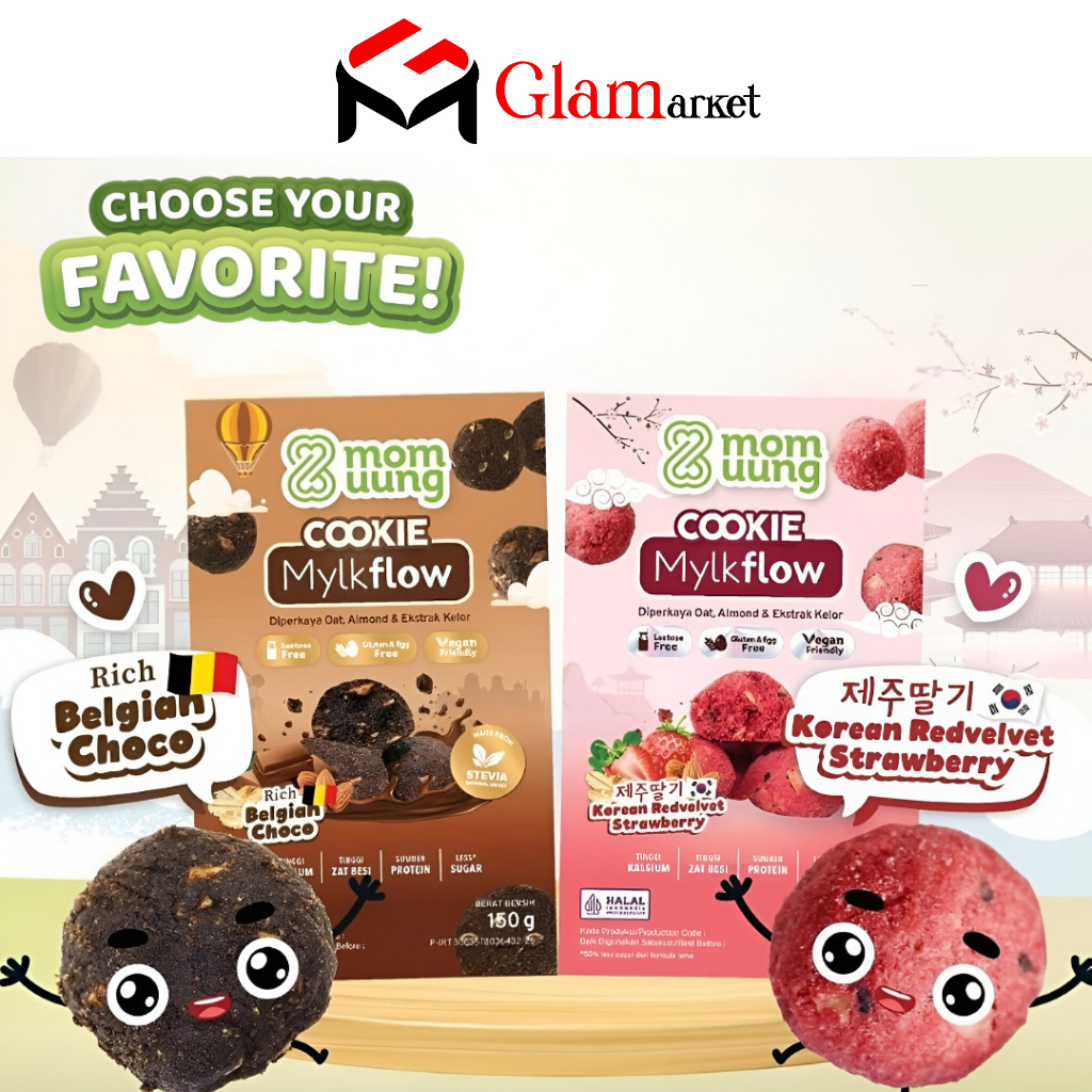 GLAM - MOM UUNG ASI Booster Cookie Mylkflow - Belgian Choco / Korean Redvelvet Strawberry - Biskuit 