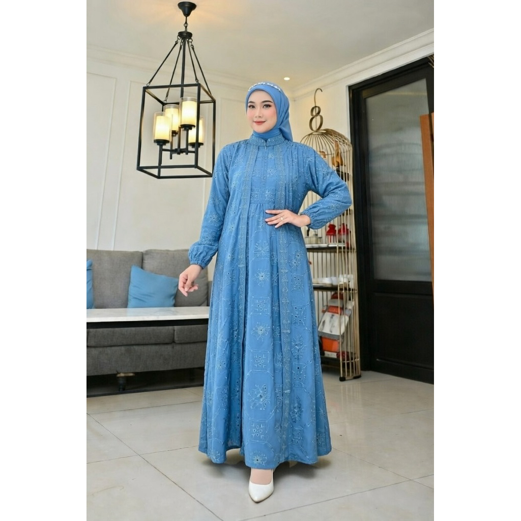 GAMIS KATUN BORDIR STRIMING MIX BATU PAYET, GAMIS MUSLIM BESELLER , GAMIS TERBATU EDNES , stok terba