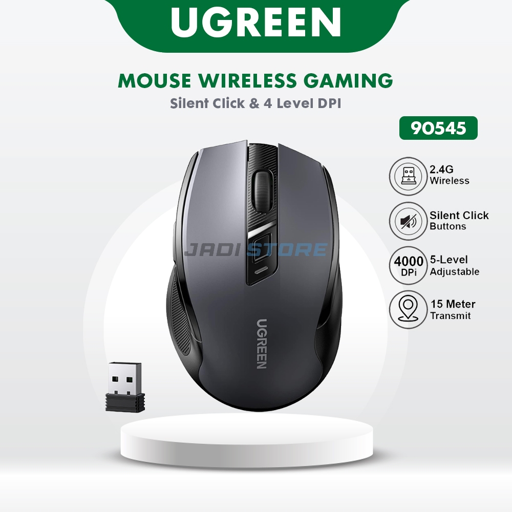 UGREEN Mouse Wireless Silent Click 2.4G USB Mice 4000 DPI 90545 Mouse Tanpa Kabel Senyap Tidak Beris