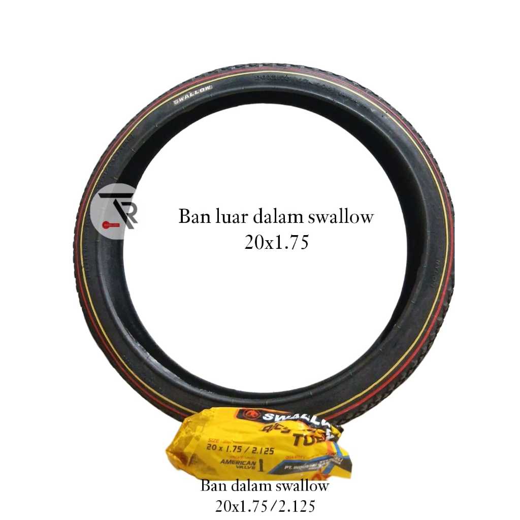 Ban luar dalam sepeda 20x1.75 swallow list  kuning merah cocok untuk sepeda 20in