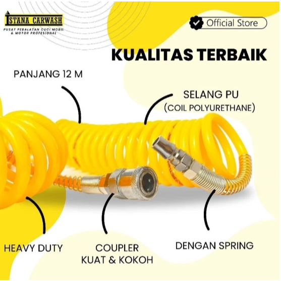 IKAME Selang Angin Spiral Kompresor IKAME 12 Meter PU Coil Hose - Selang Recoil Pneumatic Tahan Teka