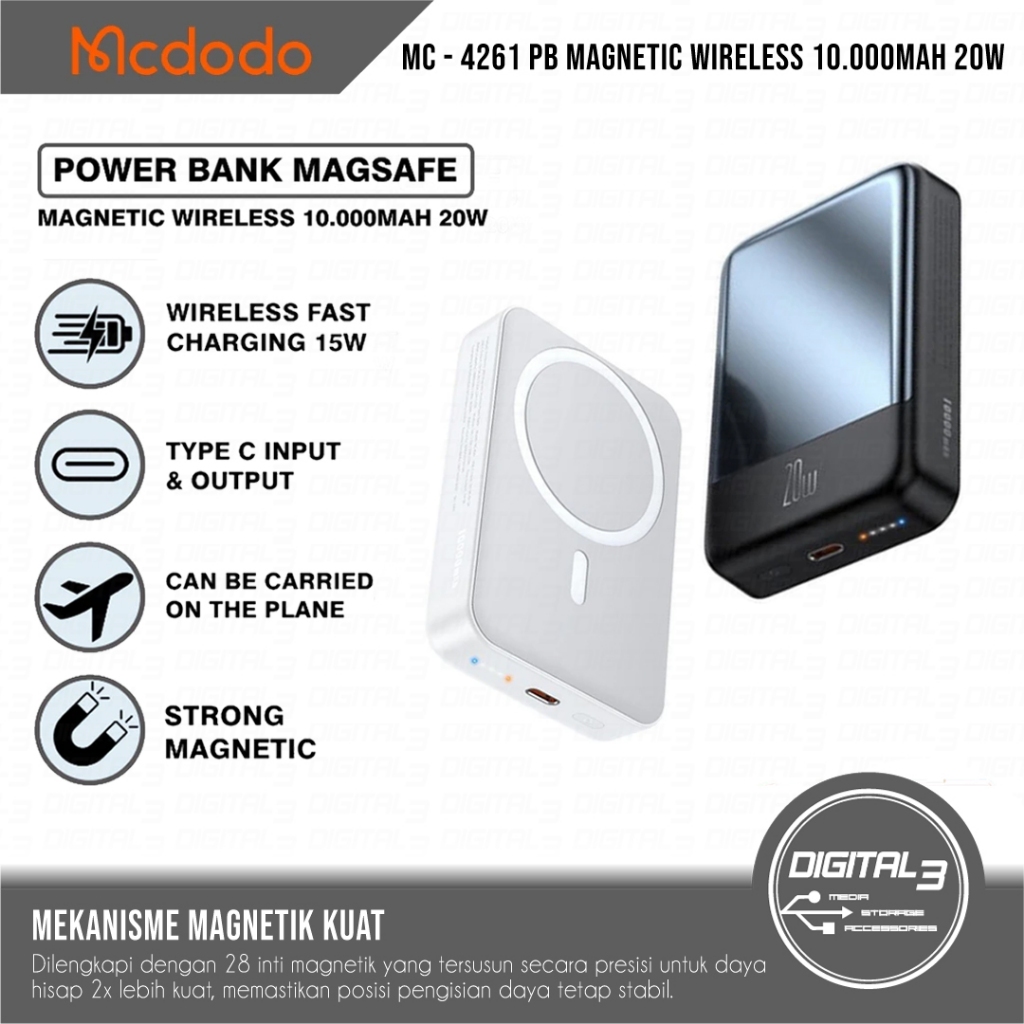 MCDODO MC-4261 Powerbank MagSafe Wireless 10000mAh 20W PD Fast Charger Magnetic Portable for iPhone 