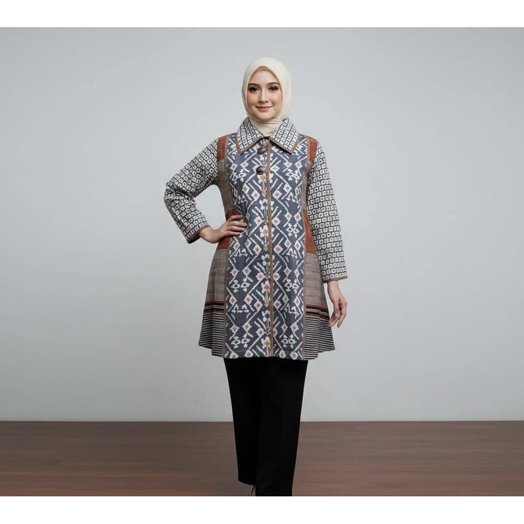 [PREMIUM] TUNIK BATIK JOGJA DENGAN KOMBINASI TENUN LURIK